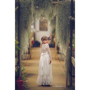 Fancy Ivory White Lace Flower Girl Dress Boho Rustic First Communion Gowns(Size 6,Ivory)