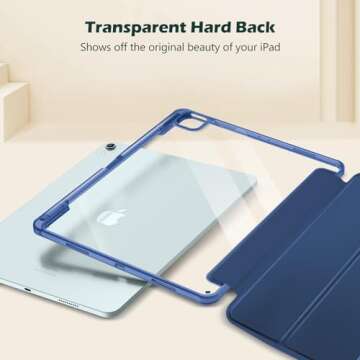 ProCase for iPad Air 13 Inch Case 2024 M2 with Pencil Holder, iPad Air 2024 13 Inch Case Clear Transparent Back, iPad Air M2 13 Cover Shockproof Smart Folio, Auto Wake/Sleep -Navy