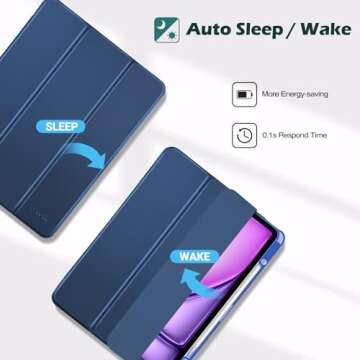 ProCase for iPad Air 13 Inch Case 2024 M2 with Pencil Holder, iPad Air 2024 13 Inch Case Clear Transparent Back, iPad Air M2 13 Cover Shockproof Smart Folio, Auto Wake/Sleep -Navy