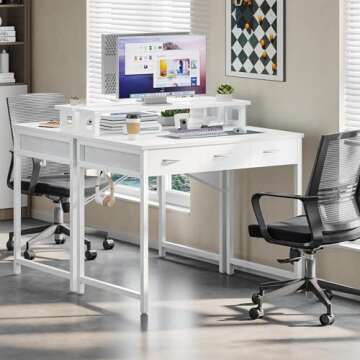 YITAHOME Small Computer Desk with Monitor Stand for Home Office