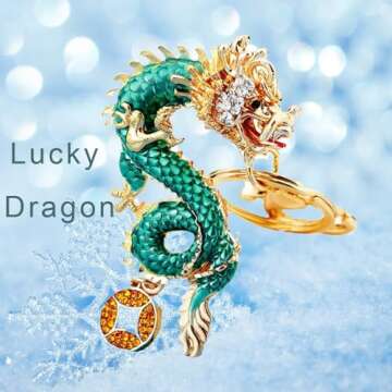 GHUNT Cartoon Rhinestone Chinese Dragon Keychain Women Men Bag Keychain, Chinese Rhinestone Dragon A...