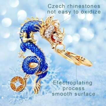 GHUNT Cartoon Rhinestone Chinese Dragon Keychain Women Men Bag Keychain, Chinese Rhinestone Dragon Animal Keychain Accessories Gift (Green+Blue)