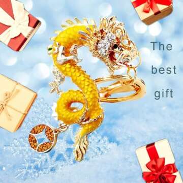 GHUNT Cartoon Rhinestone Chinese Dragon Keychain Women Men Bag Keychain, Chinese Rhinestone Dragon Animal Keychain Accessories Gift (Green+Blue)