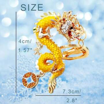 GHUNT Cartoon Rhinestone Chinese Dragon Keychain Women Men Bag Keychain, Chinese Rhinestone Dragon Animal Keychain Accessories Gift (Green+Blue)