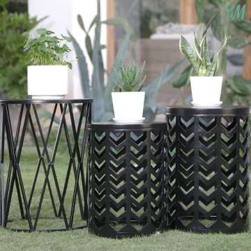 Y&M Set of 3 Metal Round Coffee Accent Table, Side Table End Table for Indoor Outdoor Multifunctional Use,Heavy Duty Metal Plant Stand Decorative Garden Stool- Black(Ship from US)