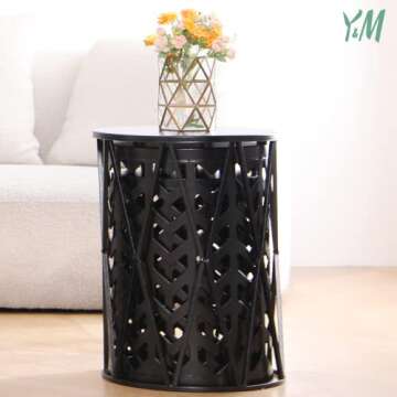 Y&M Set of 3 Metal Round Coffee Accent Table, Side Table End Table for Indoor Outdoor Multifunctional Use,Heavy Duty Metal Plant Stand Decorative Garden Stool- Black(Ship from US)