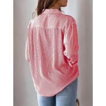CUNLIN Red and White Button Down Shirt for Women