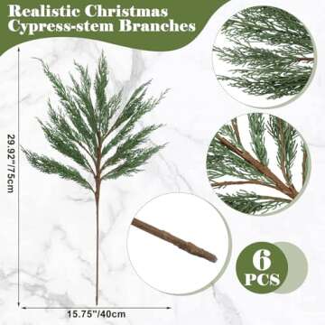 Yunlly 6 Pack Artificial Cypress and Pine Branches 30" Tall Faux Cypress Spray Christmas Cypress Gre...