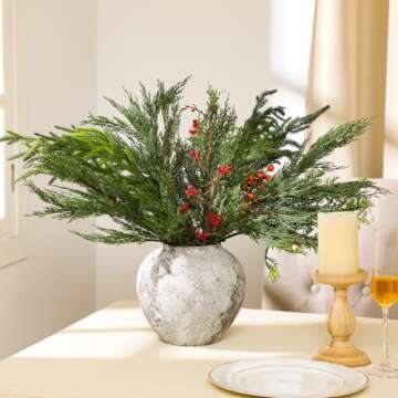 Yunlly 6 Pack Artificial Cypress and Pine Branches 30" Tall Faux Cypress Spray Christmas Cypress Greenery Branches Cypress Pine Sprigs for Holiday Season Winter Wedding Christmas Indoor Decor