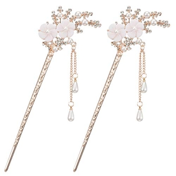 Elegant Rhinestone Pearl Flower Hair Sticks for Women