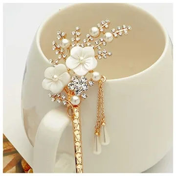 Elegant Rhinestone Pearl Flower Hair Sticks for Women
