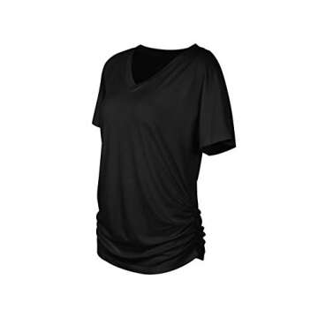 WIHOLL Womens Short Sleeve V Neck Dolman Tops with Side Shirring Loose Fit Shirts