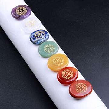 Chakra Stones-Reiki Healing Crystal With Engraved Chakra Symbols Holistic Balancing Polished Palm Stones Set of 7