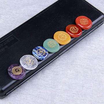 Chakra Stones-Reiki Healing Crystal With Engraved Chakra Symbols Holistic Balancing Polished Palm Stones Set of 7