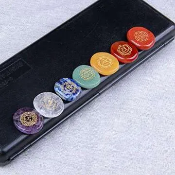 Chakra Stones-Reiki Healing Crystal With Engraved Chakra Symbols Holistic Balancing Polished Palm Stones Set of 7