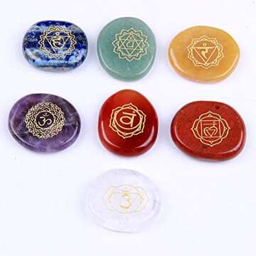 Chakra Stones-Reiki Healing Crystal With Engraved Chakra Symbols Holistic Balancing Polished Palm Stones Set of 7