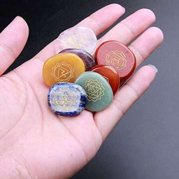 Chakra Stones-Reiki Healing Crystal With Engraved Chakra Symbols Holistic Balancing Polished Palm Stones Set of 7