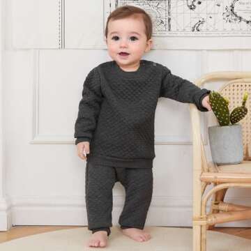 Newborn Baby Boy Girl Clothes Gender Neutral Sweatsuit Unisex Solid Outfit Long Sleeve Warm Pullover Pant Set (Grey, 0-6 Months)