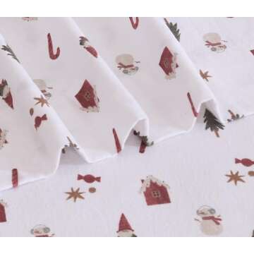 RUVANTI Flannel Sheets Queen Size - 100% Cotton Double Brushed Bed Sheets, Deep Pockets 16 Inches Queen Sheet Set, All Seasons Breathable & Extra Soft - Warm & Cozy, 4 Piece, Snowman Home