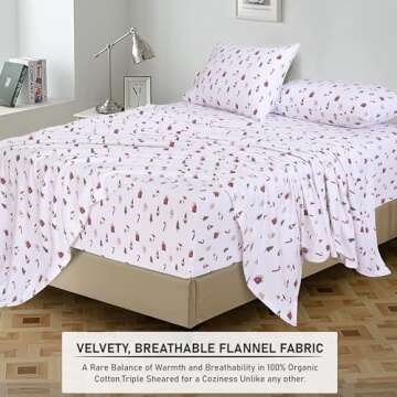 RUVANTI Flannel Sheets Queen Size - 100% Cotton Double Brushed Bed Sheets, Deep Pockets 16 Inches Queen Sheet Set, All Seasons Breathable & Extra Soft - Warm & Cozy, 4 Piece, Snowman Home