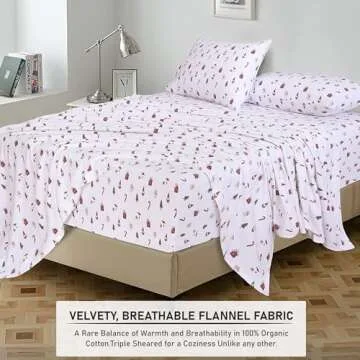 RUVANTI Flannel Sheets Queen Size - 100% Cotton Double Brushed Bed Sheets, Deep Pockets 16 Inches Queen Sheet Set, All Seasons Breathable & Extra Soft - Warm & Cozy, 4 Piece, Snowman Home