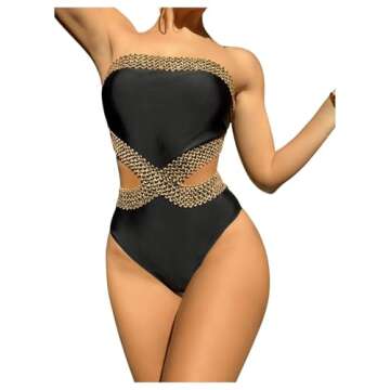 Milumia Women's Stitch Detail Strapless One Piece Swimsuit Cut Out Bandeau Bathing Suit Black Small