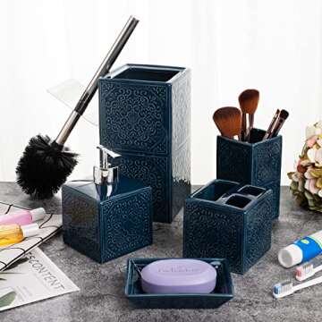 5 Pcs-Navy Blue Bathroom Accessories Sets Complete- Bathroom Accessories Set- Bathroom Accessory Set -Bathroom Accessories- Bathroom soap Dispenser Set