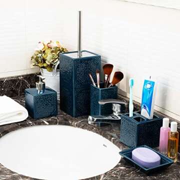 5 Pcs-Navy Blue Bathroom Accessories Sets Complete- Bathroom Accessories Set- Bathroom Accessory Set -Bathroom Accessories- Bathroom soap Dispenser Set