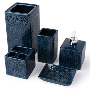 5 Pcs-Navy Blue Bathroom Accessories Sets Complete- Bathroom Accessories Set- Bathroom Accessory Set -Bathroom Accessories- Bathroom soap Dispenser Set