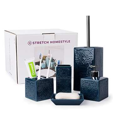 5 Pcs-Navy Blue Bathroom Accessories Sets Complete- Bathroom Accessories Set- Bathroom Accessory Set -Bathroom Accessories- Bathroom soap Dispenser Set