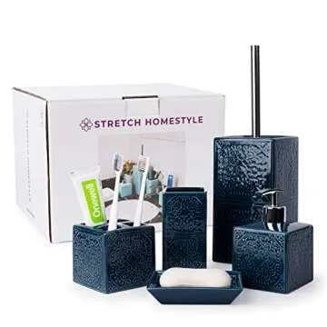 5 Pcs-Navy Blue Bathroom Accessories Sets Complete- Bathroom Accessories Set- Bathroom Accessory Set -Bathroom Accessories- Bathroom soap Dispenser Set