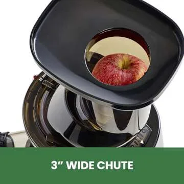 Omega MegaMouth Vertical Low Speed Quiet Juicer with Smart Cap Spout Tap, 240-Watt, Silver