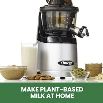 Omega MegaMouth Vertical Low Speed Quiet Juicer with Smart Cap Spout Tap, 240-Watt, Silver