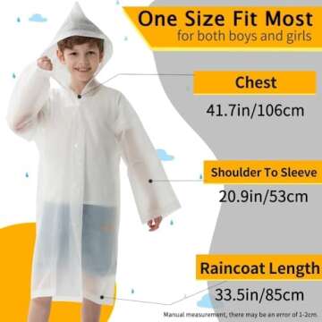 Opret 2 Pack White Kids Raincoats - Durable, Waterproof Rain Ponchos