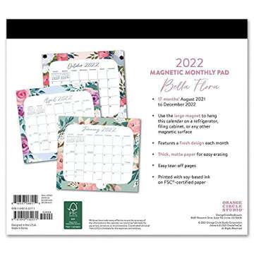 Orange Circle Studio Corporation, Bella Flora 2022 Magnetic Monthly Desk Pad