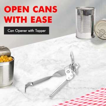 Chef Craft Select Can Opener with Tapper - Durable, Compact, and Easy to Use