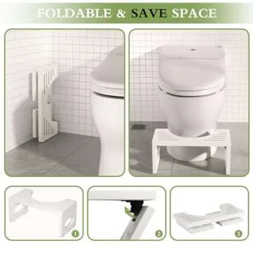 ROMGUAR CRAFT 7 Inch Bamboo Toilet Stool, Foldable Poop Stool, Bathroom Step Stool Squat (White)