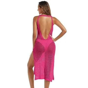 Adisputent Crochet Swimsuit Cover Up for Women Knit Sleeveless Swim Coverup Long Bathing Suit Bikini...