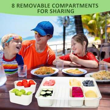 erichbow Divided Snack Serving Tray with Lid and Handle travel Snackle Box Charcuterie Container Portable Storage Organizer for Candy, Fruits, Nuts, Snacks(8 Compartments)