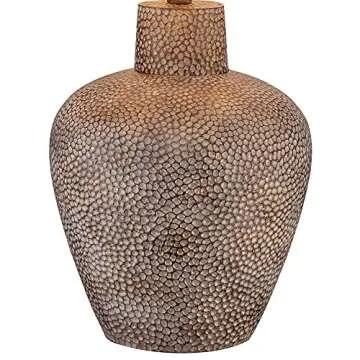 Franklin Iron Works Bentley Rustic Farmhouse Table Lamps 29" Tall Set of 2 Brown Leaf Hammered Metal Pot Off White Empire Shade for Bedroom Living Room House Home Bedside Nightstand Office Entryway