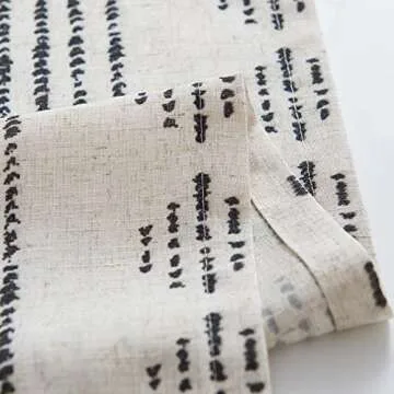 jinchan Boho Curtains Linen Blend Curtains for Living Room Black on Beige Farmhouse Curtains 120 Inches Long 2 Panels Extra Long Curtains Light Filtering Bedroom Window Grommet Curtains