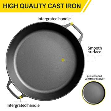 EDGING CASTING Pre-Seasoned Large Cast Iron Skillet 17 Inch, Dual Handle Outdoor Camping Frying Pan,...