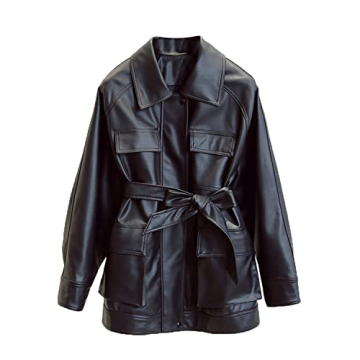 LY VAREY LIN Women's Faux Leather Belted Blazer - Stylish & Versatile