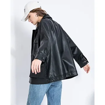 LY VAREY LIN Women Faux Leather Belted Blazer Stylish Coat