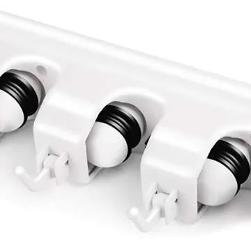 LETMY Broom Holder Wall Mount - Mop and Broom Hanger Holder - Garage Storage Rack & Garden Tool Organizer - 5 Position 6 Hooks Broom Rack for Home, kitchen, Garden, Tools, Garage Organization - White