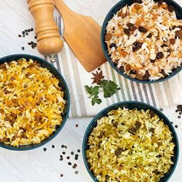 Jamie Geller Trio of Pilaf Mixes - Mujadara Lentil, Festive Herb and Jeweled Almond | Total of 6 Bags - 5 oz bag (142g), 2 Pack of each Flavor | OU KOSHER PAREVE | Seasonings for Rice and other Grains