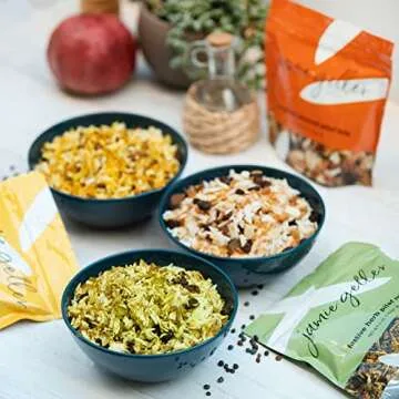 Jamie Geller Trio of Pilaf Mixes - Mujadara Lentil, Festive Herb and Jeweled Almond | Total of 6 Bags - 5 oz bag (142g), 2 Pack of each Flavor | OU KOSHER PAREVE | Seasonings for Rice and other Grains