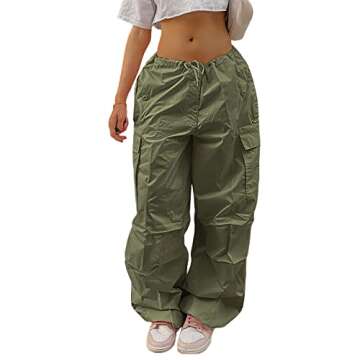 Viatabuna Parachute Women's Oversized Cargo Pants Drawstring High Rise Baggy Joggers Sweatpants Plus...