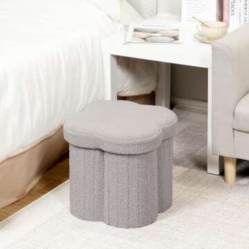 B FSOBEIIALEO Storage Ottoman Cube, Flowers Shaped Ottomans with Storage Foot Stool Footrest for Lving Room, Boucle Ottoman Seat for Dorm Room,Faux Teddy Fur, Grey 12.6"x12.6"x12.6"