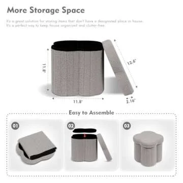 B FSOBEIIALEO Storage Ottoman Cube, Flowers Shaped Ottomans with Storage Foot Stool Footrest for Lving Room, Boucle Ottoman Seat for Dorm Room,Faux Teddy Fur, Grey 12.6"x12.6"x12.6"